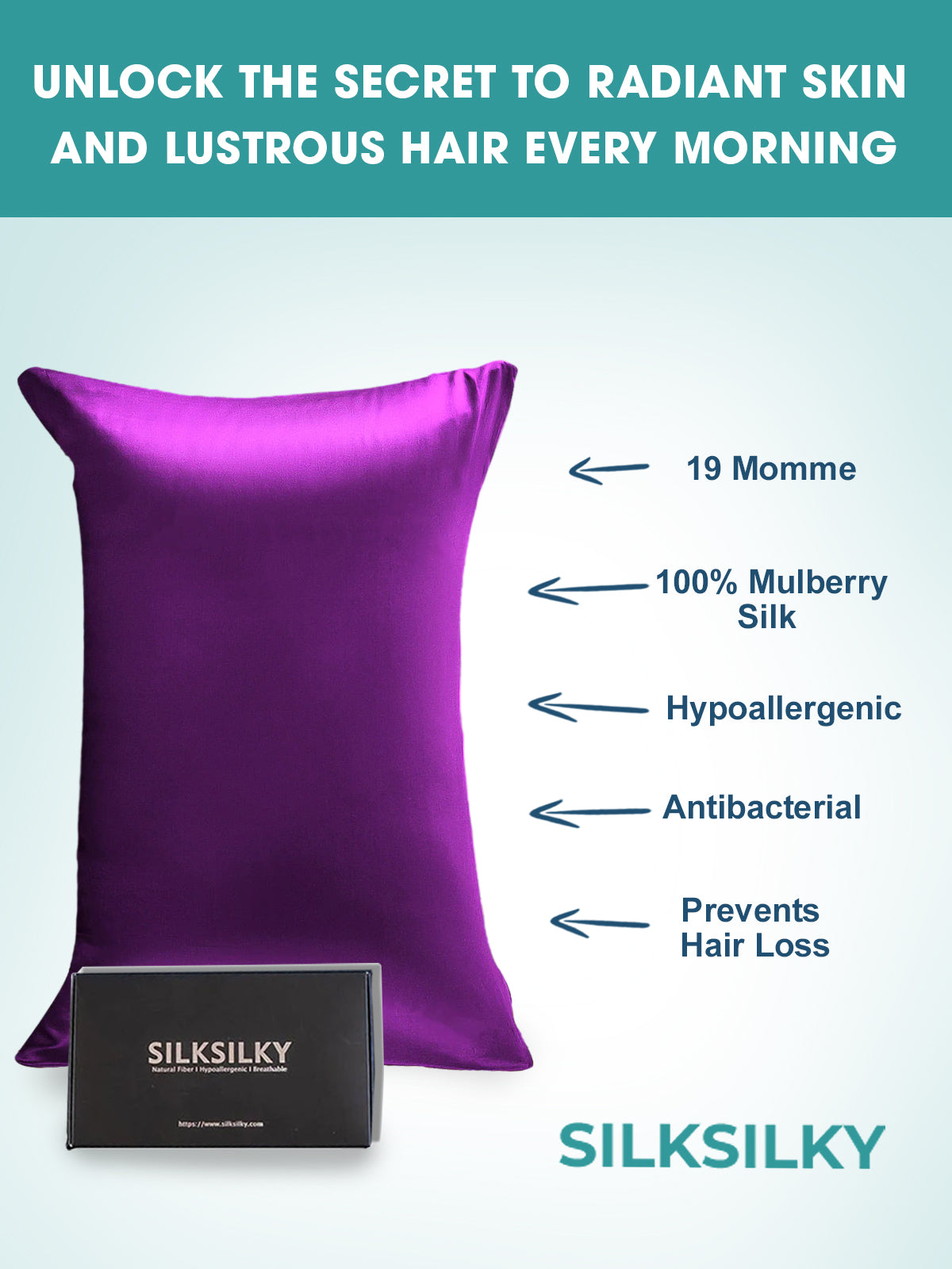 SilkSilky-UK 19Momme Pure Silk Pillowcase Purple 002