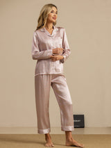 [Pink Heart Geo] SilkSilky-UK Short Sleeve Lapel Collar Women's Pyjamas 005