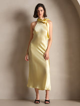 [Light Yellow] SilkSilky-UK Sleeveless Tie Neck Dress 005