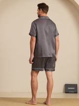 [Black Ginkgo] SilkSilky-UK Short Sleeve Notch Collar Men's Pyjamas 002