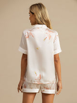 [White] SilkSilky-UK Short Sleeve Lapel Collar Women's Pyjamas 002