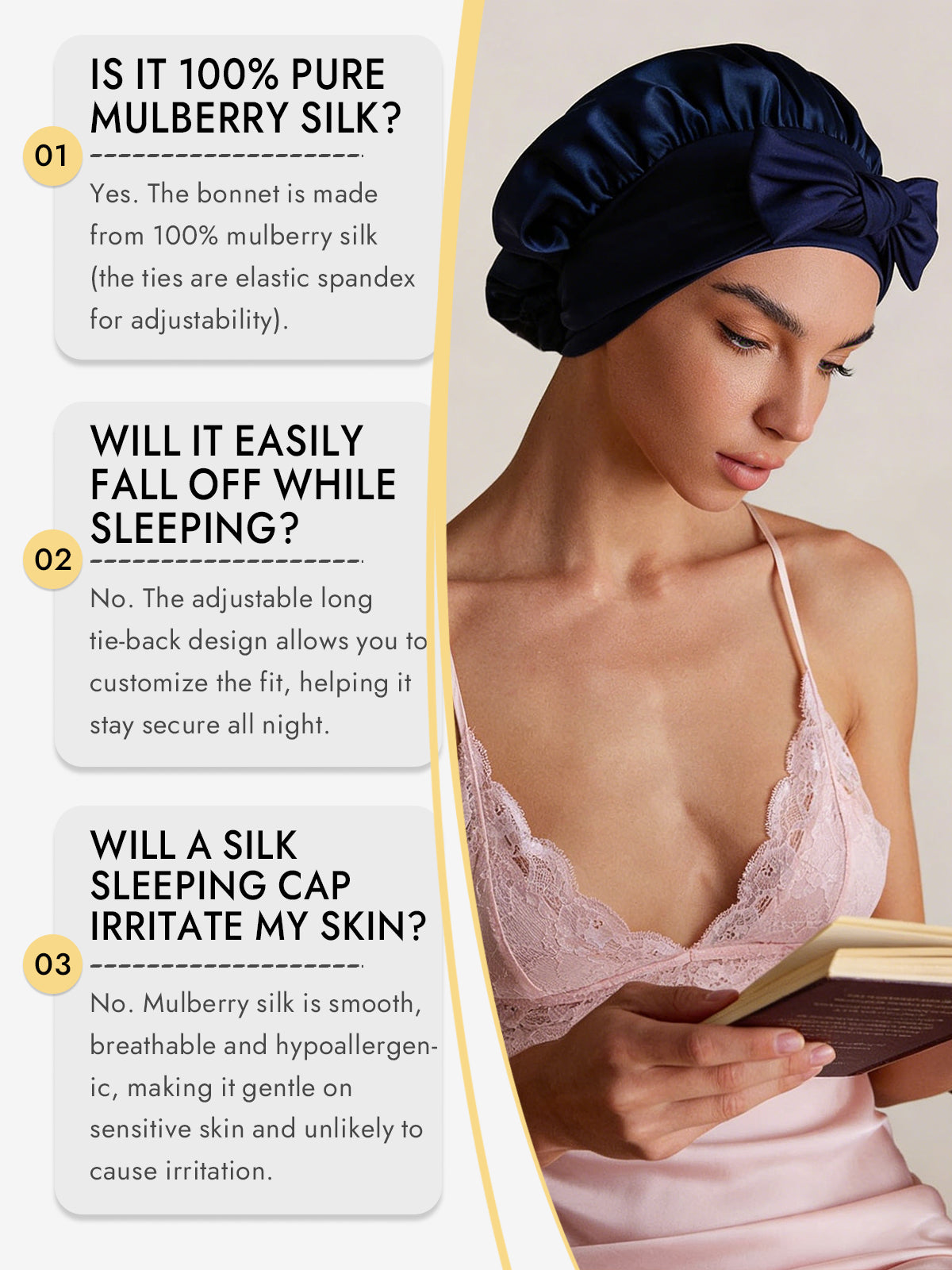 [Dark Blue] SilkSilky-UK Pure Silk Sleep Cap 006