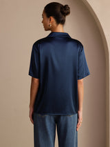 [Dark Blue] SilkSilky-UK Short Sleeve Notch Collar Women's Shirt 002