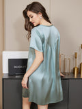 SilkSilky UK Pure Silk Short Sleeve Round Neck Nightdress LightBlue 002