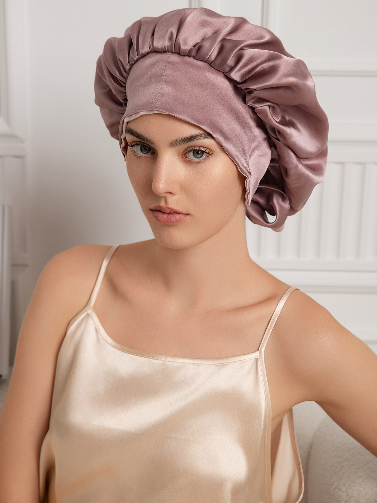 SilkSilky-UK Pure Silk Sleep Cap PaleMauve 003