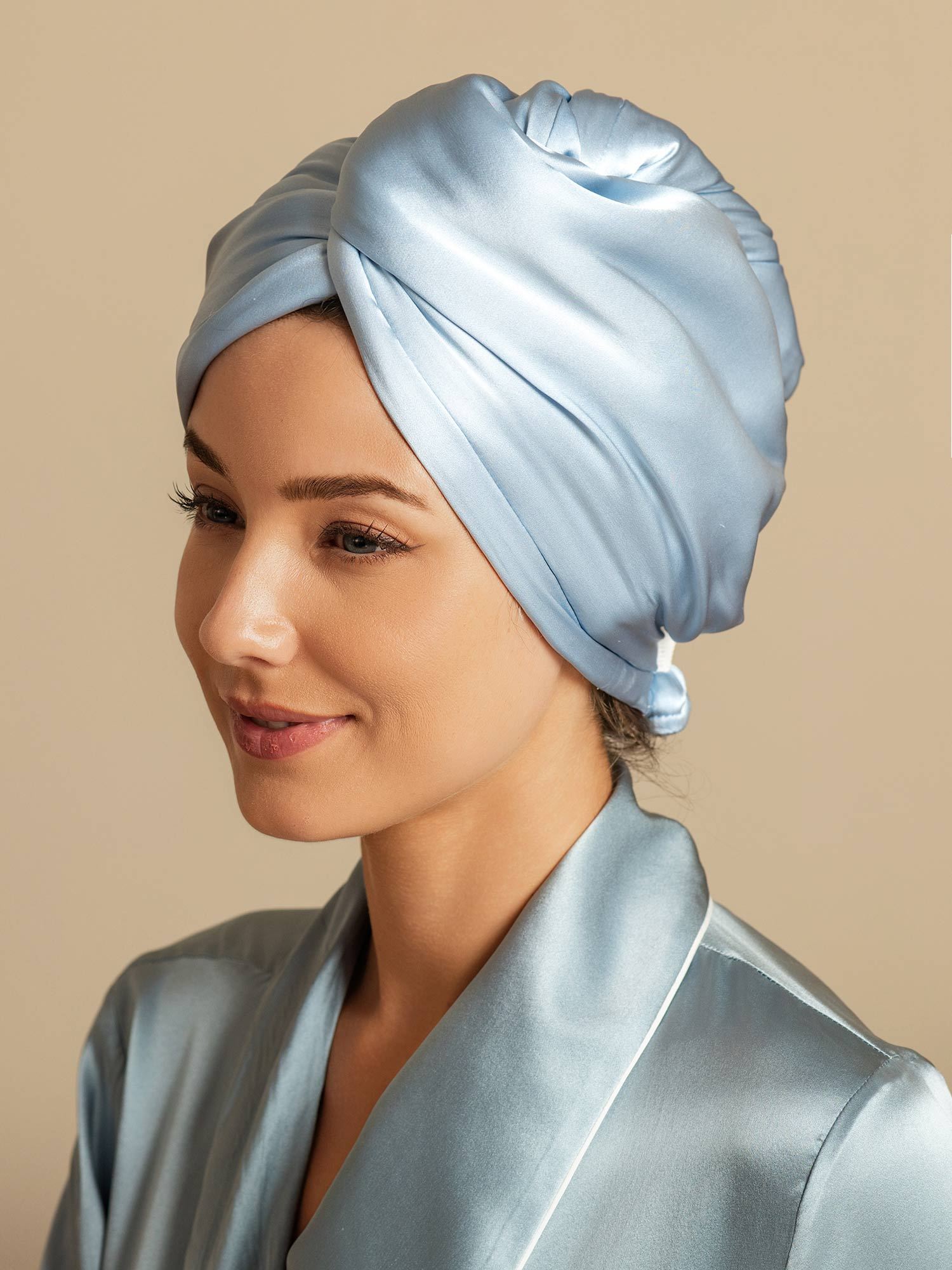 [Sky Blue] SilkSilky-UK Pure Silk Wrap Hair Towel Wrap 005,