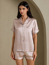 [Shadow Gray] SilkSilky-UK Short Sleeve Lapel Collar Women's Pyjamas 003