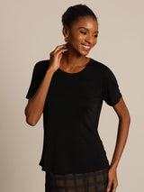 [Black] SilkSilky-UK 100% Silk Jersey Short Sleeve Round Neck Women's T-Shirt 004