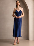 SilkSilky-UK Pure Silk Sleeveless Round Neck Dress DarkBlue 001