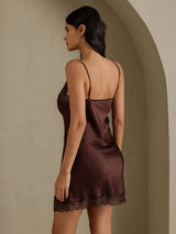 [Brown] SilkSilky-UK Spaghetti Strap V Neck Nightdress 002