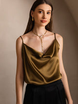[Brown] SilkSilky-UK Spaghetti Strap Cowl Neck Camisole 003