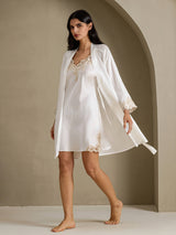 [White] SilkSilky-UK 3/4 Sleeve V Neck Nightdress&Dressing gowns 001