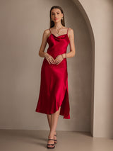 [Wine] SilkSilky-UK Spaghetti Strap Cowl Neck Dress 005