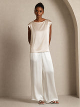 [Beige] SilkSilky-UK Cap Sleeve Round Neck Women's T-Shirt 004