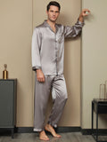 SilkSilky UK Pure Silk Long Sleeve Lapel Men's Pyjamas Gray 005