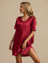 [Dark Red] SilkSilky-UK Half Sleeve V Neck Nightdress 005