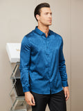 SilkSilky UK Silk Long Sleeve Collar Men's Shirt DarkBlue 005