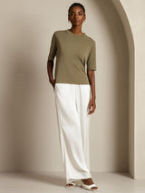 [Burnt Olive] SilkSilky-UK Half Sleeve Crew Neck Women's T-Shirt 006