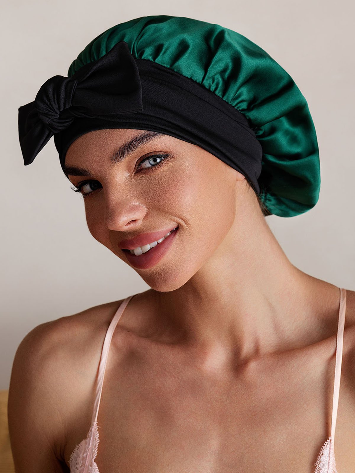 [Dark Green] SilkSilky-UK Pure Silk Sleep Cap 006