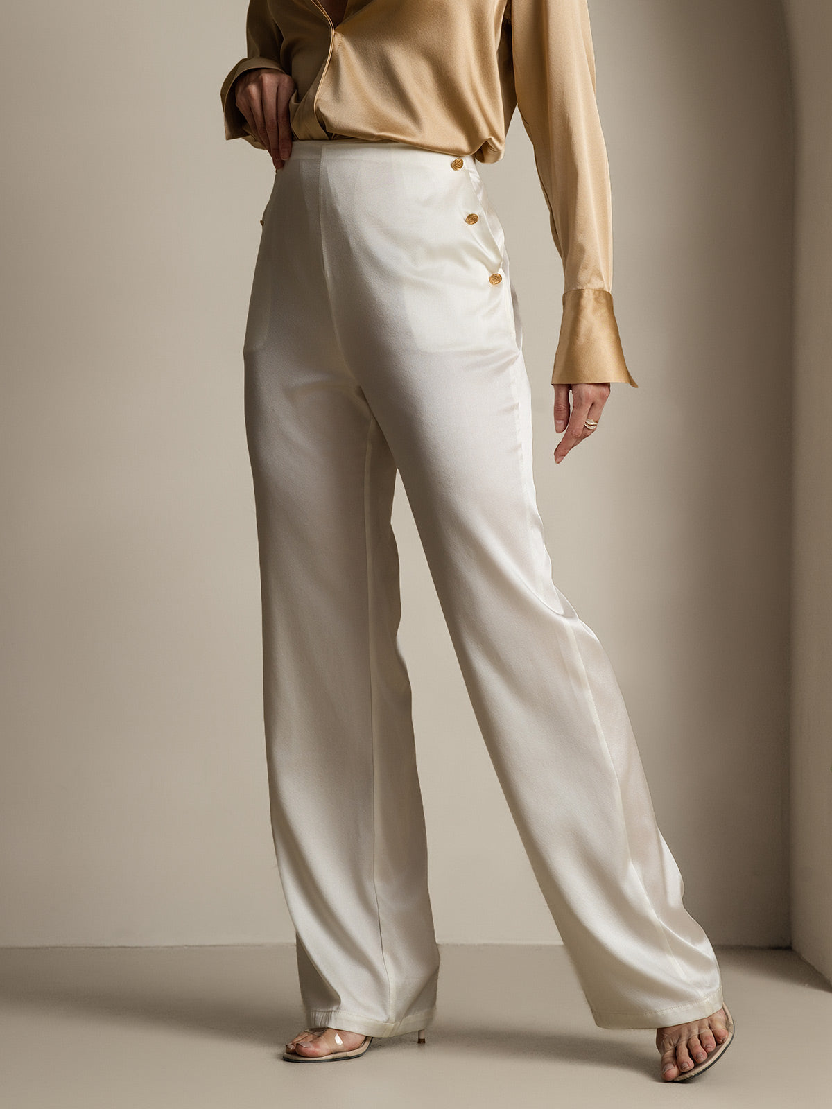 [White] SilkSilky-UK 19Momme Silk Womens Pants 003