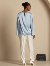 [Grayish Blue] SilkSilky-UK Long Sleeve Boat Neck Blouse 002