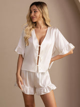 [White] SilkSilky-UK Short Sleeve V Neck Women's Pyjamas 001