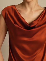 [Caramel] SilkSilky-UK Cap Sleeve Cowl Neck Women's T-Shirt 003