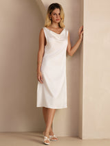 [White] SilkSilky-UK Sleeveless Cowl Neck Dress 005