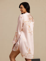 [Pink] SilkSilky-UK Long Sleeve Lapel Collar Nightshirt 002