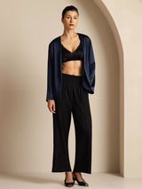 [Dark Blue] SilkSilky-UK 19Momme Stretch Silk Charmeuse Long Sleeve Women's Outerwear 008
