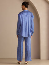 [Blue Pinstripe] SilkSilky-UK Long Sleeve Lapel Collar Women's Outfit Sets 002