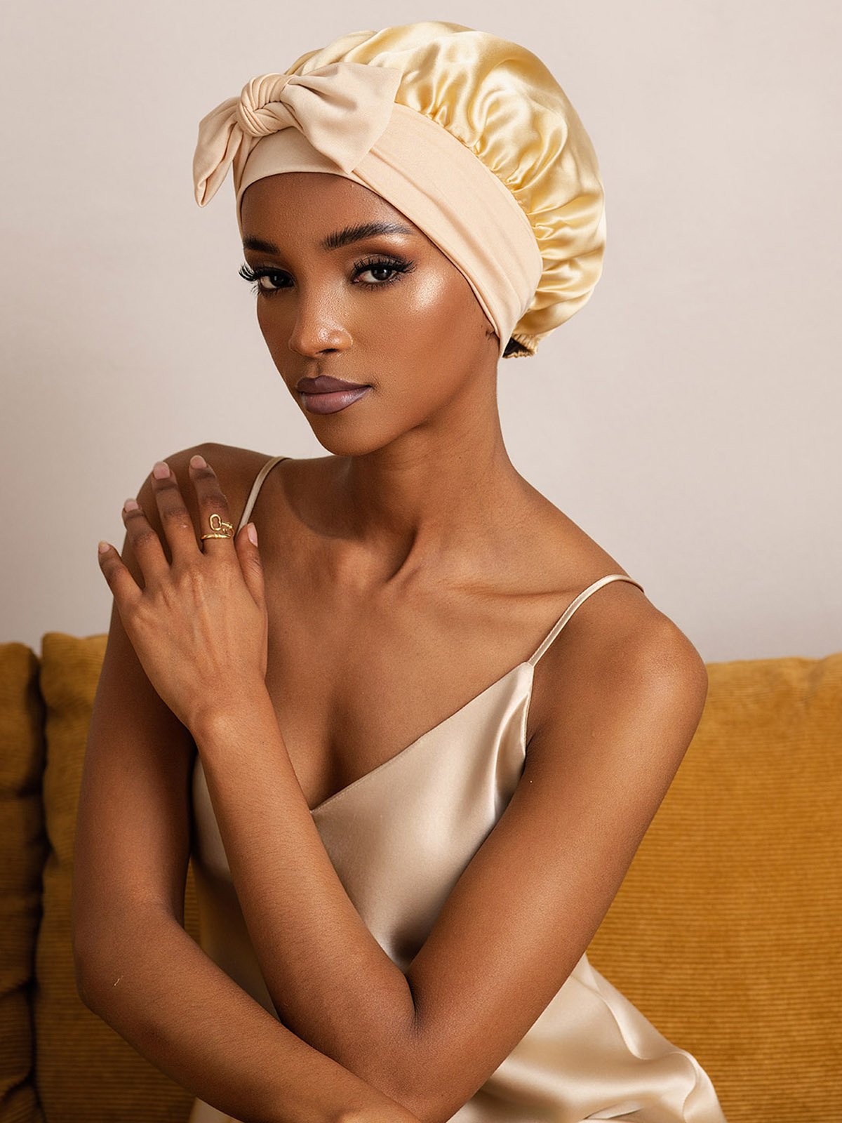 [Champagne] SilkSilky-UK Pure Silk Sleep Cap 002