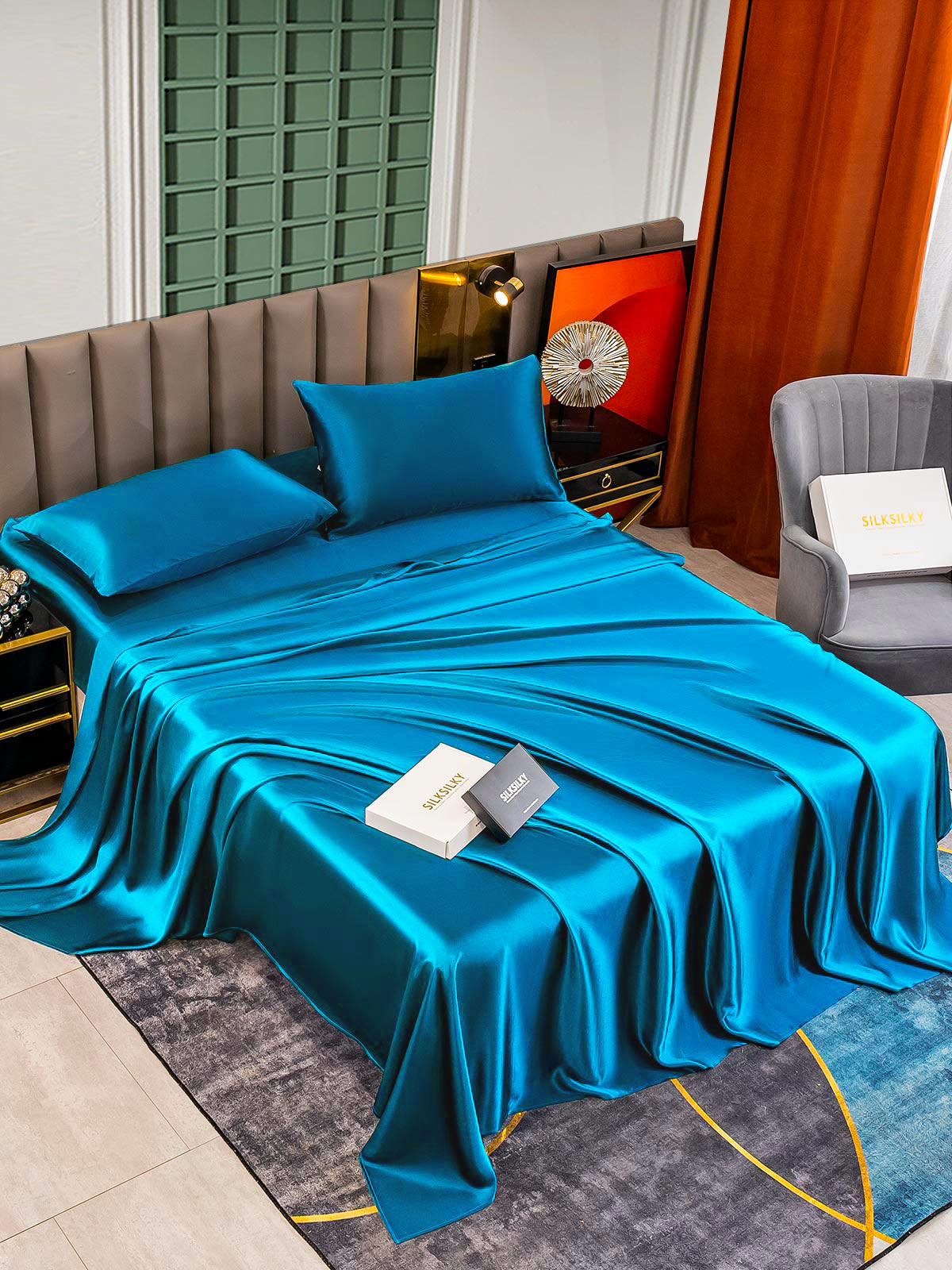 SilkSilky UK 25Momme Pure Silk Bedding Set Teal 003