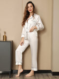 SilkSilky UK Pure Silk Long Sleeve Lapel Women's Pyjamas White 007