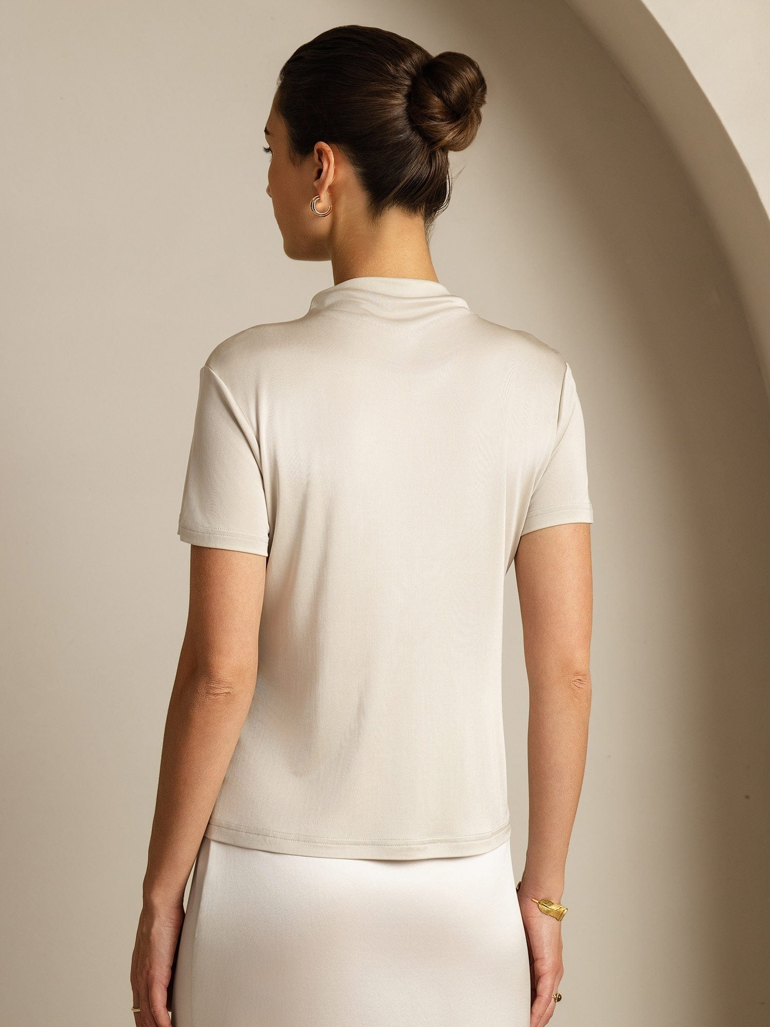 [Gray] SilkSilky-UK Pure Silk Collar Women's T-Shirt 002