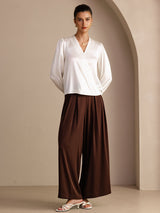 [White] SilkSilky-UK Long Sleeve Wrap Women's Blouse 006