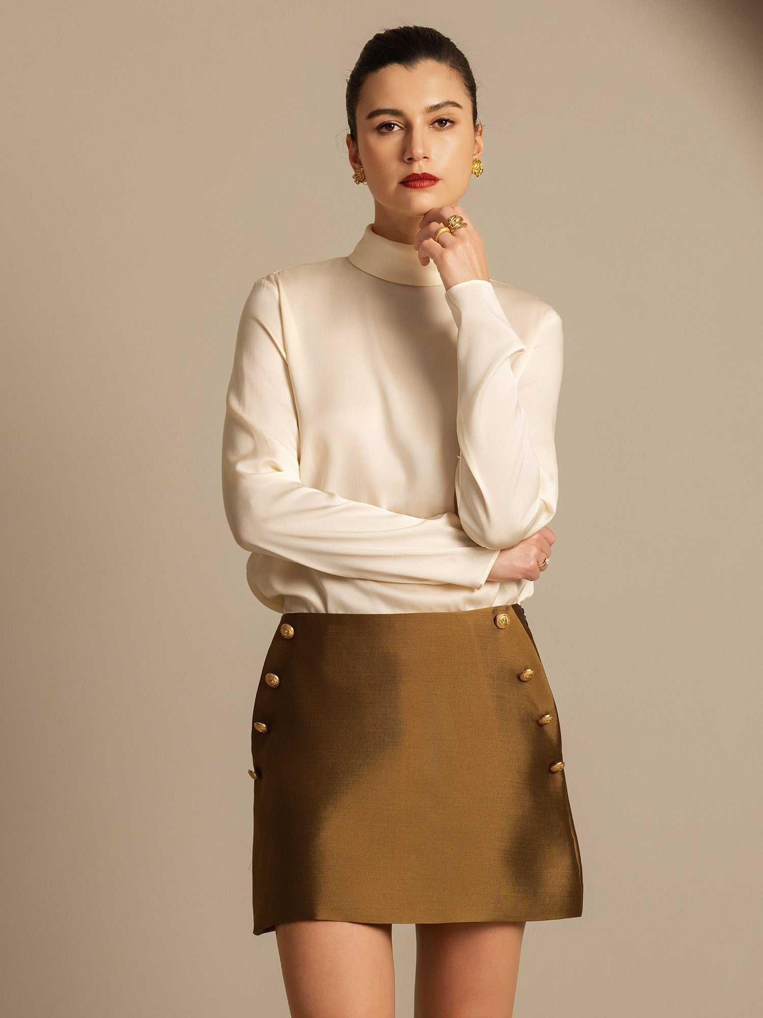 [Bronze] SilkSilky-UK 32Momme Silk-Wool Blend Skirt 006,