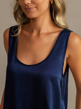 [Dark Blue] SilkSilky-UK 19Momme Machine-Washable Silk Sleeveless Scoop Neck Women's Pyjamas 004