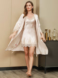 SilkSilky-UK Pure Silk 3/4 Sleeve Nightgown&Robe Set Ivory 001