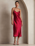 SilkSilky-UK Pure Silk Sleeveless Round Neck Dress Wine 004