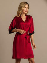 [Wine] SilkSilky-UK Half Sleeve Women's Dressing Gown 006