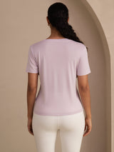 [Lavender] SilkSilky-UK Short Sleeve V Neck Women's T-Shirt 002