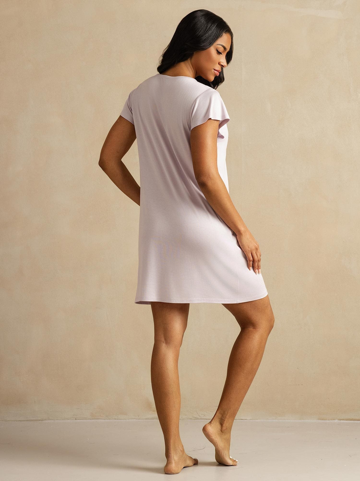 [Lavender] SilkSilky-UK Pure Silk Round Neck Nightdress 002