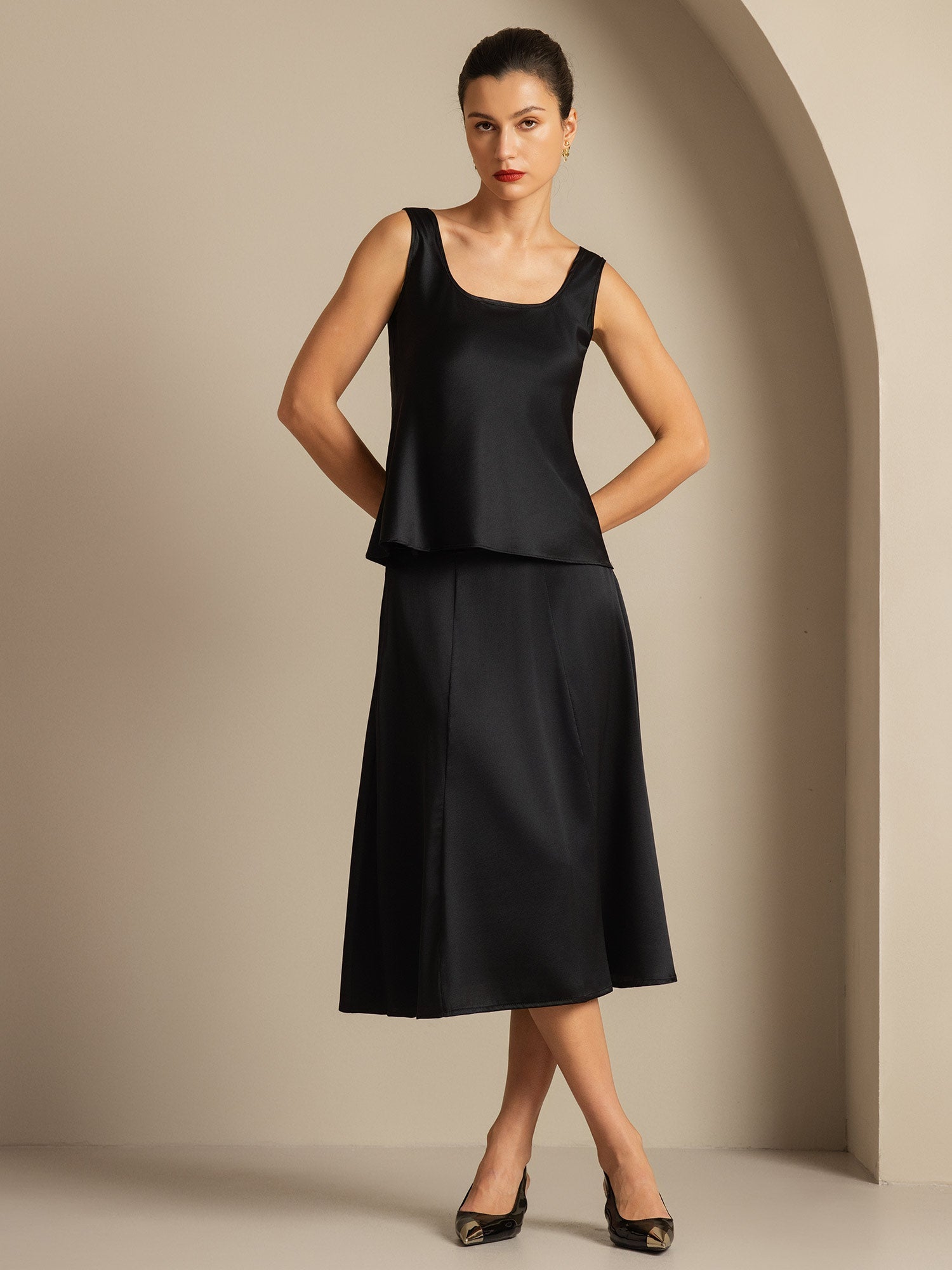 [Black] SilkSilky-UK 19Momme Silk U Neck Camisole 005,