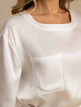 [White] SilkSilky-UK Short Sleeve Round Neck Women's Pyjamas 005