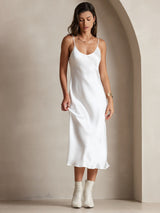 [White] SilkSilky-UK Spaghetti Strap V Neck Dress 005