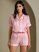 [Pink Leopard] SilkSilky-UK Short Sleeve Notch Collar Women's Pyjamas 004