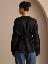 [Black] SilkSilky-UK Long Sleeve Split Women's Blouse 002