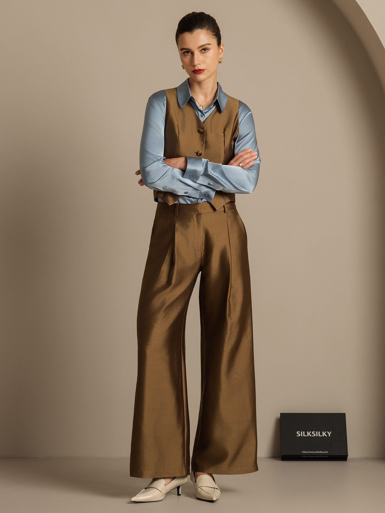 [Bronze] SilkSilky-UK 32Momme Silk-Wool Blend Womens Pants 006,