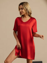 [Wine] SilkSilky-UK Half Sleeve V Neck Nightdress 004